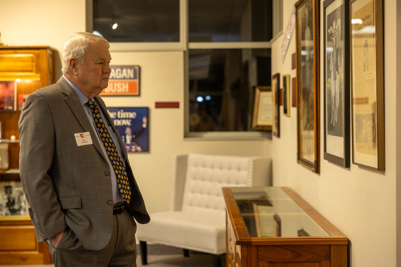 A guest tours the Reagan Museum exhibits