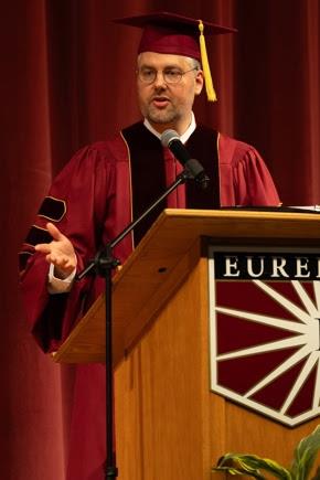 Matthew Cahill delivering the Founder&rsquo;s Day address at Eureka College
