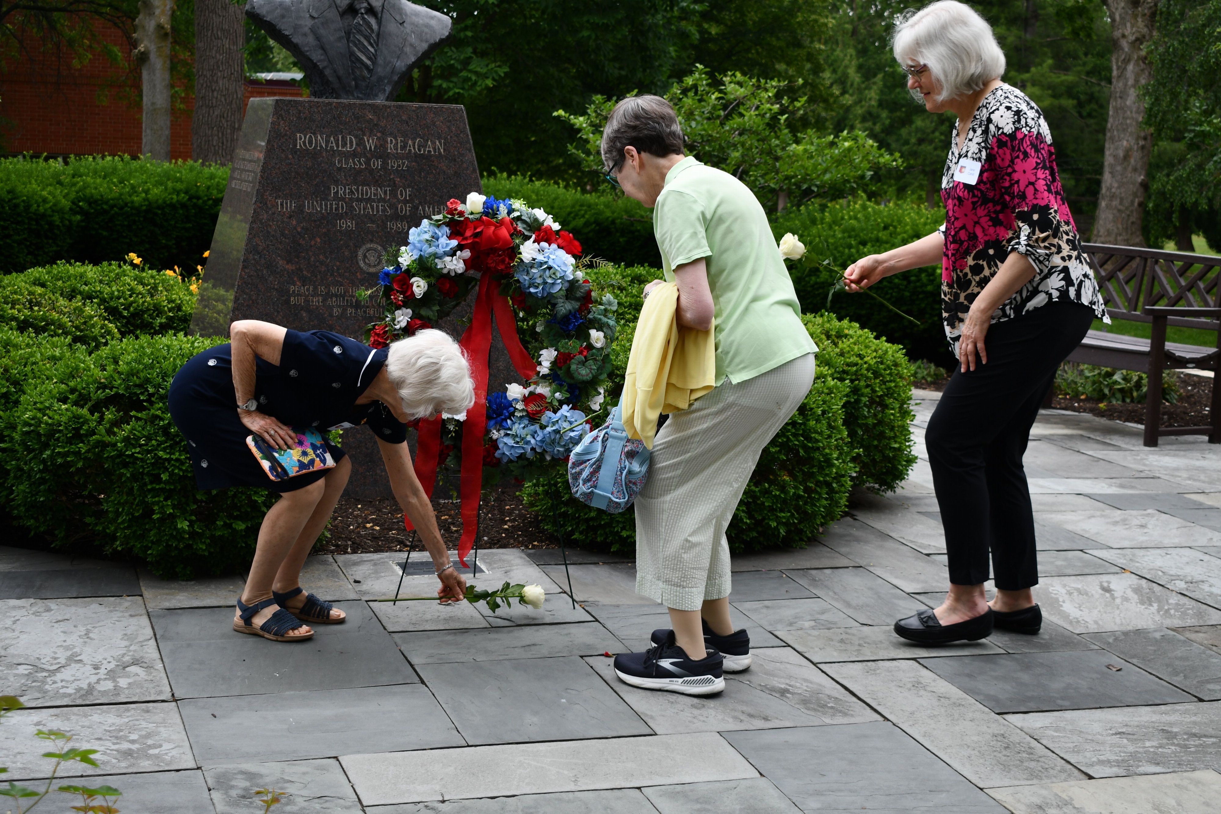 Guests gathered outdoors on campus for the Reagan Memorial ceremony