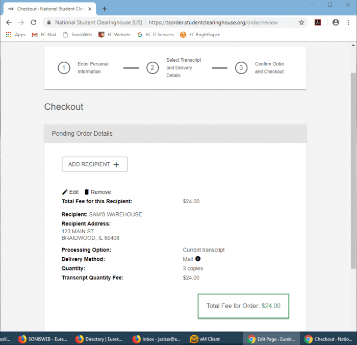 Online Transcript Orders: Step 7